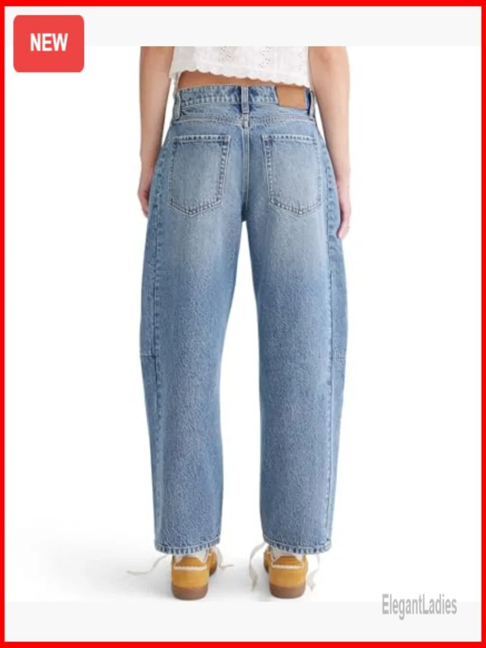 Mid-Rise Barrel Leg Jeans, Relaxed Fit, Recycled Cotton, Cropped Length - Picture 4 of 5